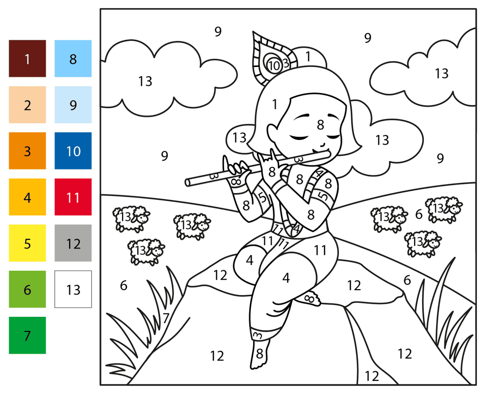 Krishna Color By Number Coloring Page Md Coloring Page — Free Printable — free printable coloring page
